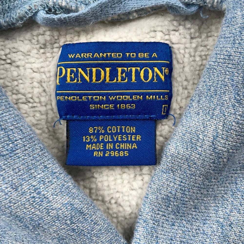 Pendleton Sweater Mens Large Blue Shawl Collar Elbow Patch Fleece Pullover